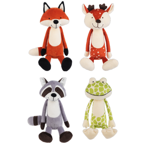 Woodsy Longfellow's 4 Plush Set Raccoon, Deer , Frog, Fox 13"