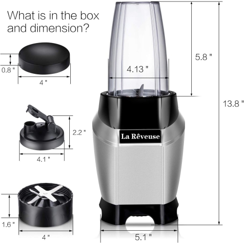 La Reveuse Personal Smoothie Blender 600W with 20 oz BPA-Free Travel Bottle, Dishwasher Safe