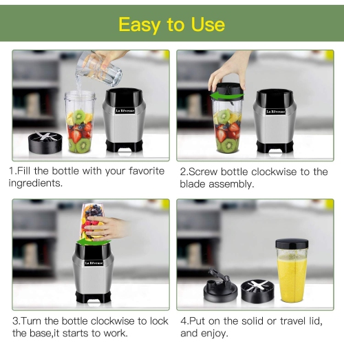 La Reveuse Personal Smoothie Blender 600W with 20 oz BPA-Free Travel Bottle, Dishwasher Safe