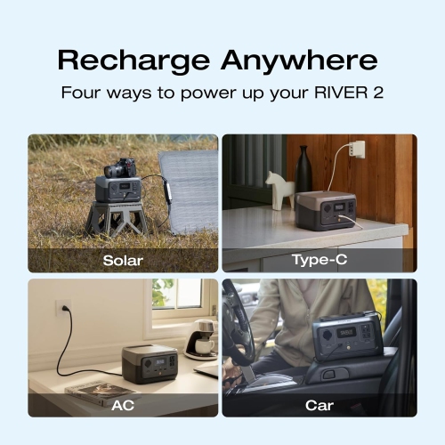 Open Box - ECOFLOW Portable Power Station River 2, 256Wh LiFeP04 Battery/ 1 Hour Fast Charging, 2 Up to 600W AC Outlets