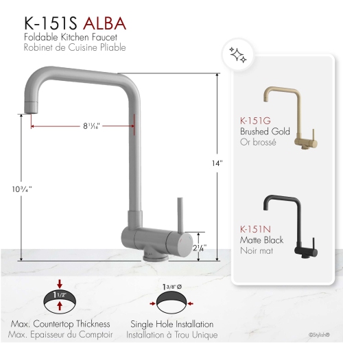 Single Handle Brushed Stainless Steel Foldable Kitchen Faucet