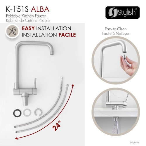 Single Handle Brushed Stainless Steel Foldable Kitchen Faucet