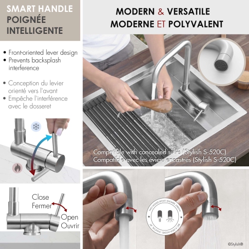 Single Handle Brushed Stainless Steel Foldable Kitchen Faucet