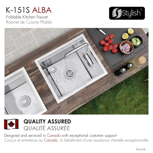 Single Handle Brushed Stainless Steel Foldable Kitchen Faucet