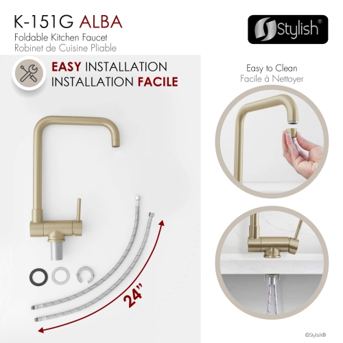 Single Handle Brushed Gold Foldable Kitchen Faucet