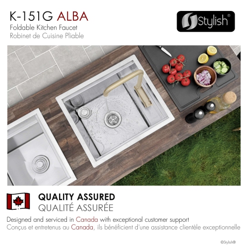 Single Handle Brushed Gold Foldable Kitchen Faucet