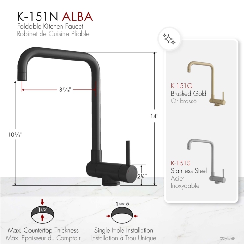 Single Handle Matte Black Foldable Kitchen Faucet