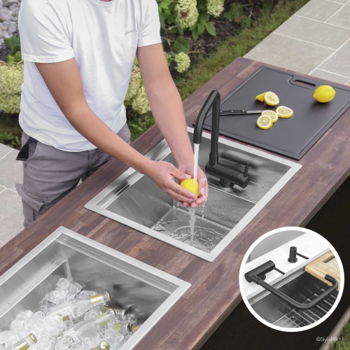 Single Handle Matte Black Foldable Kitchen Faucet