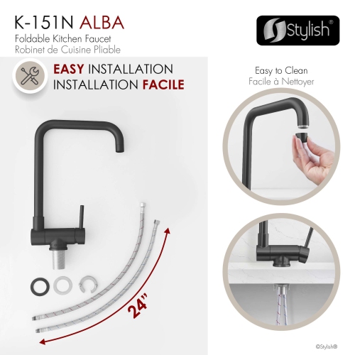 Single Handle Matte Black Foldable Kitchen Faucet