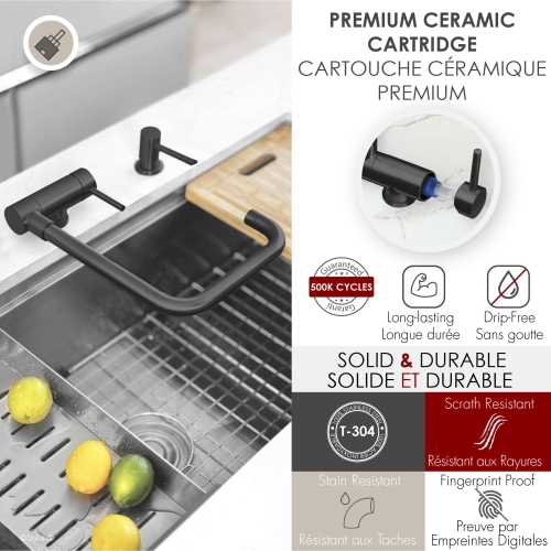 Single Handle Matte Black Foldable Kitchen Faucet