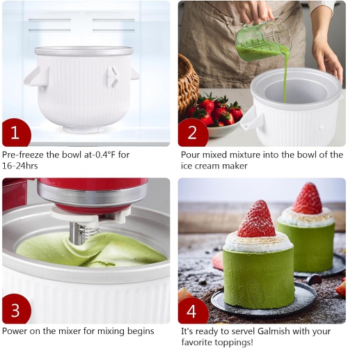 Accessoire de crème glacée de LETOMS pour KitchenAid – Machine à desserts glacés de 2 pintes pour crème glacée, sorbet et gelato – Convient aux