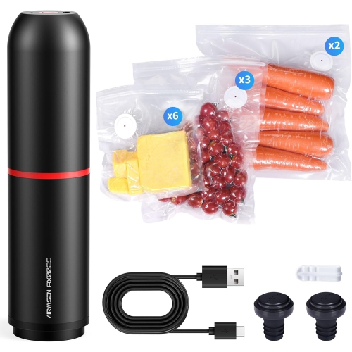 Image 1 of 5.. AIRMSEN Handheld Vacuum Sealer for Food Preservation, Portable Mini Vacuum Sealer with 11 Reusable Bags & 2 Wine Stoppers