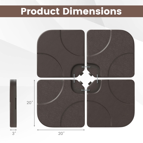 Costway 20" Patio Offset Umbrella Base Stand Water Filled Base Weights Sand Plate Set Brown/Black