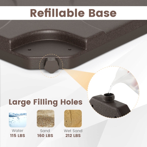 Costway 20" Patio Offset Umbrella Base Stand Water Filled Base Weights Sand Plate Set Brown/Black