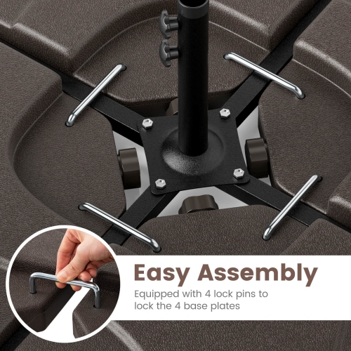 Costway 20" Patio Offset Umbrella Base Stand Water Filled Base Weights Sand Plate Set Brown/Black