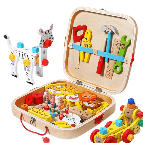 Blocs de construction en bois Jouets éducatifs pour garçons et filles&nbsp;: Les jouets de désassemblage des écrous à vis pour boîte à outils pour