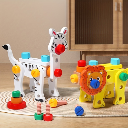 Blocs de construction en bois Jouets éducatifs pour garçons et filles&nbsp;: Les jouets de désassemblage des écrous à vis pour boîte à outils pour