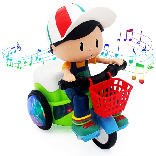 Tricycle électrique, véhicule de moto Cartoon, spectacle de cascades avec musique, veilleuse – cadeau d'anniversaire pour garçons