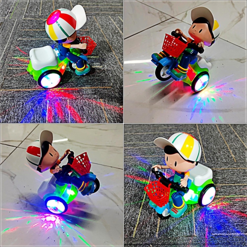 Tricycle électrique, véhicule de moto Cartoon, spectacle de cascades avec musique, veilleuse – cadeau d'anniversaire pour garçons