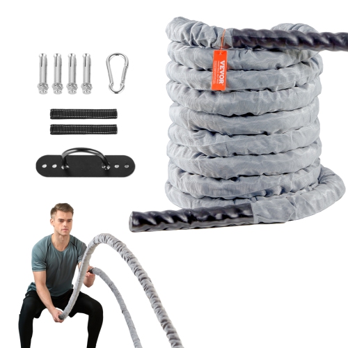 Image 1 of 9.. VEVOR 1.5 Inch Diameter 30Ft Length Polyester Exercise Rope, Battle Rope, Battle Exercise Equipment with Protect Sleeve & Anchor, Heavy Weighted Rope