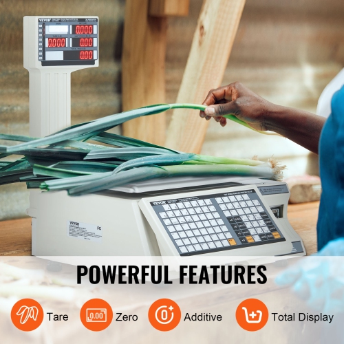 VEVOR Electronic Price Computing Scale, 66 LB Digital Deli Weight Scales, LCD & LED Digital Commercial Food Fruit Meat Produce Counting Weight, for