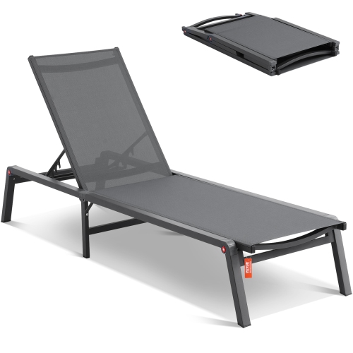 VEVOR Chaise Lounge Chair Outdoor, Aluminum Patio Lounge Chair with Adjustable 5-Position, Folding Pool Lounge Chair Recliner and Full Flat Tanning