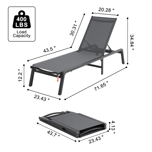 VEVOR Chaise Lounge Chair Outdoor, Aluminum Patio Lounge Chair with Adjustable 5-Position, Folding Pool Lounge Chair Recliner and Full Flat Tanning