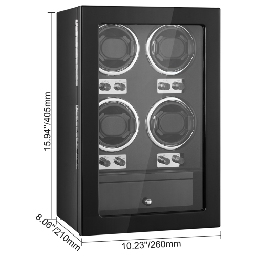 VEVOR Watch Winder, for 4 Men's and Women's Automatic Watches, with 4 Super Quiet Japanese Mabuchi Motors, Blue LED Light and Adapter, High-Density