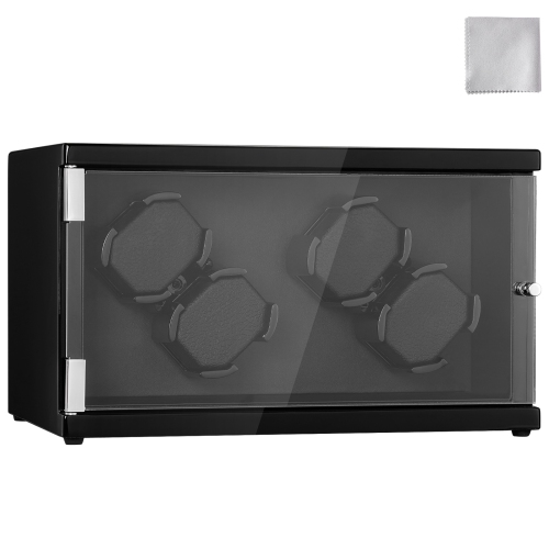 VEVOR Watch Winder, for 4 Men's and Women's Automatic Watches, with 2 Super Quiet Japanese Mabuchi Motors, Blue LED Light and Adapter, High-Density