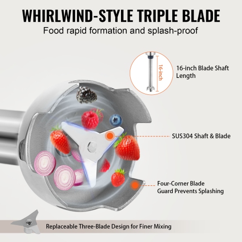 VEVOR 500W Commercial Immersion Blender, Heavy Duty Hand Mixer, 16 inch Stepless Variable Speed Mixer with Stainless Steel Blade, Multi-Purpose