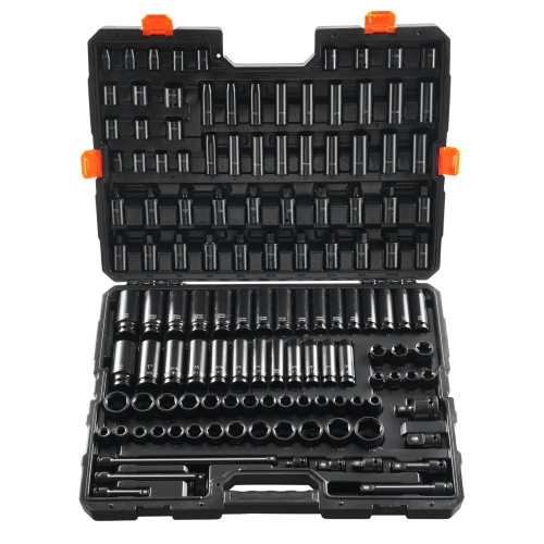 VEVOR 130 Piece Impact Socket Set 3/8" & 1/2" - SAE & Metric Drive Socket Set - 6 Point Cr-Mo Alloy Steel for Auto Repair - Easy-to-Read Size