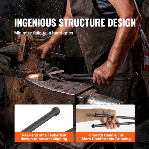 VEVOR 18” Blacksmith Tongs, Z V-Bit Tongs, Carbon Steel Forge Tongs with A3 Steel Rivets, for Knife Blades, Long Pieces, Circular Forgings, for