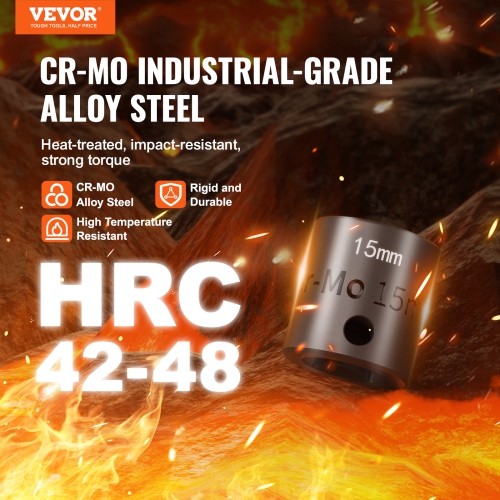 VEVOR 3/8" Drive Impact Socket Set, 15 Piece Ultra-Short Socket Set Metric 10-24mm, 6 Point Cr-Mo Alloy Steel for Auto Repair, Easy-to-Read Size