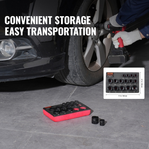 VEVOR 3/8" Drive Impact Socket Set, 15 Piece Ultra-Short Socket Set Metric 10-24mm, 6 Point Cr-Mo Alloy Steel for Auto Repair, Easy-to-Read Size