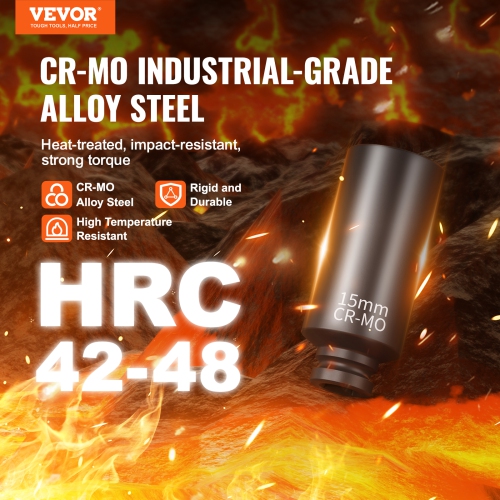 VEVOR 1/4" Drive Impact Socket Set, 14 Piece Deep Socket Set Metric 4-15mm, 6 Point Cr-Mo Alloy Steel for Auto Repair, Easy-to-Read Size Markings,