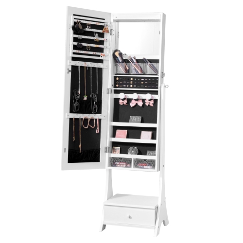 VEVOR  Mirror Jewelry Cabinet, Lockable Jewelry Mirror Organizer \w Full Length Mirror, Velvet Lining, Interior Led Light, Drawer, Freestanding