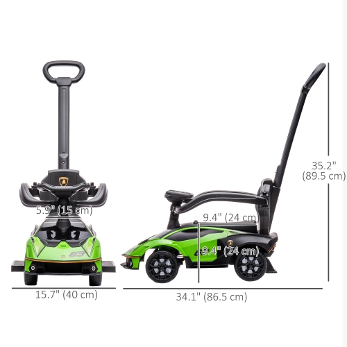 Voiture à pousser 3 en 1 pour tout-petits d'Aosom, voiture coulissante pour enfants sous licence, jouet porteur pour bébé pieds au sol avec klaxon à