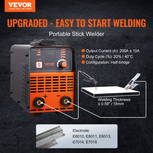VEVOR 200A ARC/Lift TIG 2-IN-1 Stick Welder, Welding Machine with IGBT Inverter 110V/220V Portable MMA Welder Machine with Hot Start, Arc force and