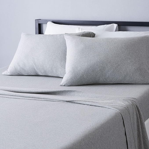 VAST Amazon Basics Heather Cotton Jersey Bed Sheet Set - Full, Light Grey, Queen Size
