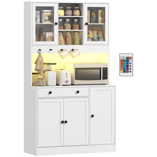 Image 1 of 9.. HOMCOM 71" Tall Kitchen Pantry Cabinet with Colorful LED Light, Freestanding Storage Cabinet with Shelves, Drawer, Doors, Kitchen Buffet Hutch for