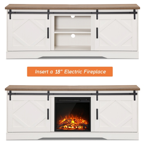 WAMPAT Farmhouse TV Stand Modern Sliding Barn Door Entertainment Center for TVs Up to 100 inch, Wood TV Media Console Table Cabinet Storage for