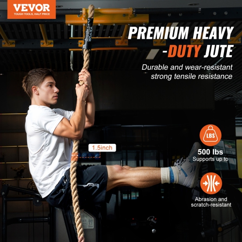 VEVOR 1.5" Diameter 20 ft Length Gym Climbing Rope, Gym Fitness Training Rope, Gym Exercise Workout Rope for Adults, Climbing Rope for Fitness and