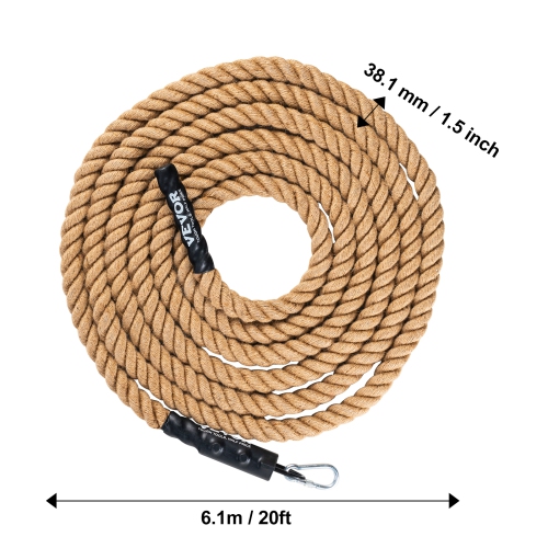 VEVOR 1.5" Diameter 20 ft Length Gym Climbing Rope, Gym Fitness Training Rope, Gym Exercise Workout Rope for Adults, Climbing Rope for Fitness and