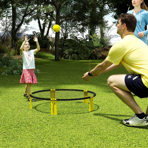 Soozier Spike Game Set, Mini Beach Games Set with Roundnet, 3 Balls, Pump, Carrying Bag, Portable Outdoor Games for Families, Lawn, Yard, Park, Yellow