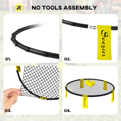 Soozier Spike Game Set, Mini Beach Games Set with Roundnet, 3 Balls, Pump, Carrying Bag, Portable Outdoor Games for Families, Lawn, Yard, Park, Yellow