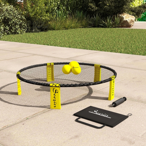 Soozier Spike Game Set, Mini Beach Games Set with Roundnet, 3 Balls, Pump, Carrying Bag, Portable Outdoor Games for Families, Lawn, Yard, Park, Yellow