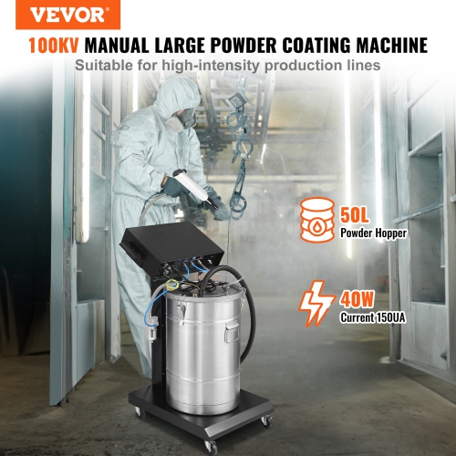 VEVOR 40 W 100KV Powder Coating System, Electrostatic Output Powder Coating Kit with 50L Powder Hopper, 450g Per Minute Powder Coating Machine with