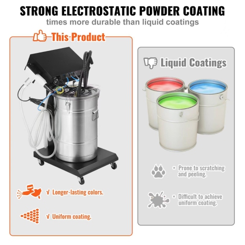VEVOR 40 W 100KV Powder Coating System, Electrostatic Output Powder Coating Kit with 50L Powder Hopper, 450g Per Minute Powder Coating Machine with