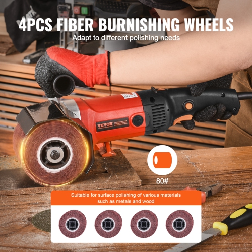 VEVOR 1200W Burnishing Polishing Machine, 6 Variable Speed Surface Conditioning Tool, Handheld Electric Metal Burnishing Machine with 4 Fiber