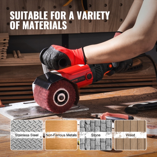 VEVOR 1200W Burnishing Polishing Machine, 6 Variable Speed Surface Conditioning Tool, Handheld Electric Metal Burnishing Machine with 4 Fiber